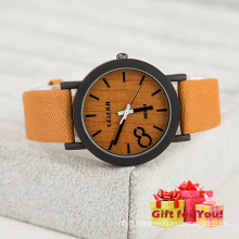 Fashion Khaki Canvas Strap Watch Wooden Style Wristwatch Cestbella Special Gifts Watch